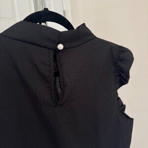 Ruffle Mock Neck Tank Blouse with Pearl Button